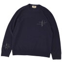 【美品】エルメス HERMES ニット 23AW セーター プルオーバー レザー編み込み ウール トップス メンズ イタリア製 M ダークネイビー【中古】