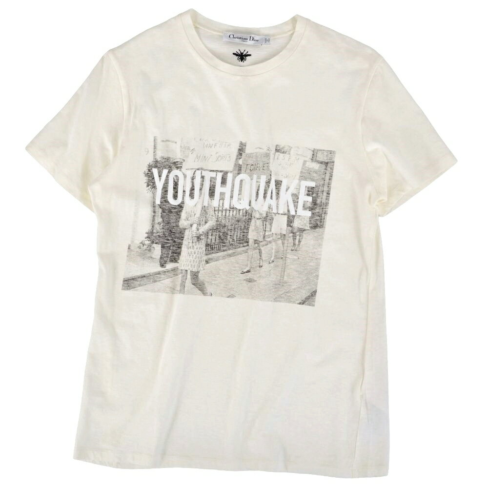 【美品】クリスチャンディオール Christian Dior Tシャツ カットソー ショートスリーブ 半袖 コットン トップス レディース イタリア製 S オフホワイト【中古】