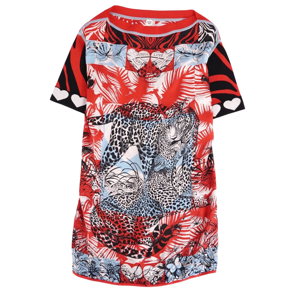 【美品】エルメス HERMES ワンピース 23SS JUNGLE LOVE ジャングルラブ シルク切り替え ニット トップス レディース イタリア製 34(S相当) マルチカラー【中古】