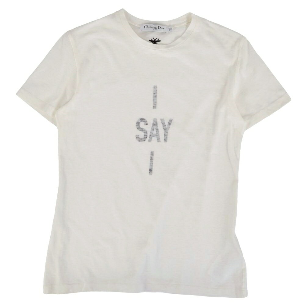 【美品】クリスチャンディオール Christian Dior Tシャツ カットソー ショートスリーブ 半袖 コットン トップス レディース イタリア製 XS オフホワイト【中古】
