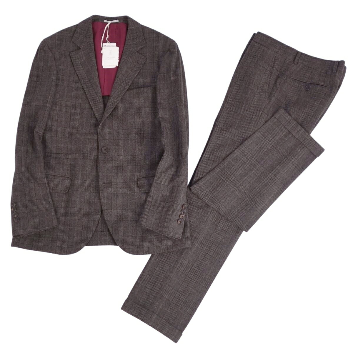 【新古品】ブルネロクチネリ BRUNELLO CUCINELLI セットアップ シングル スーツ チェック ウール シルク カシミヤ ジャケット パンツ メンズ...