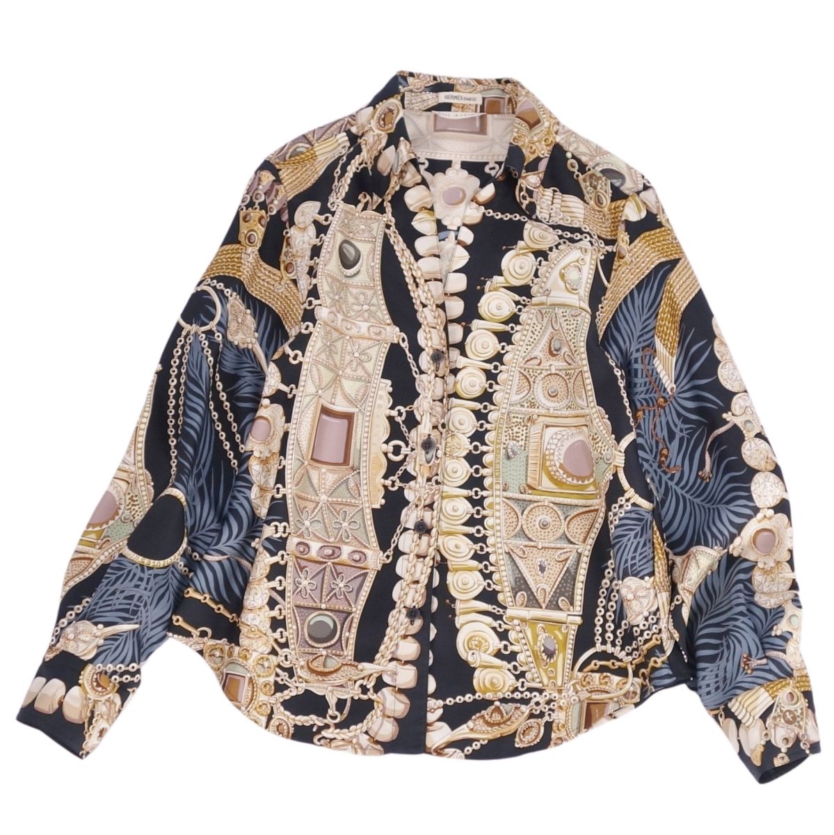 【美品】エルメス HERMES シャツ オープンカラー マルジェラ期 ブラウス ロングスリーブ 長袖 シルク トップス レディース フランス製 38(M相当) ...