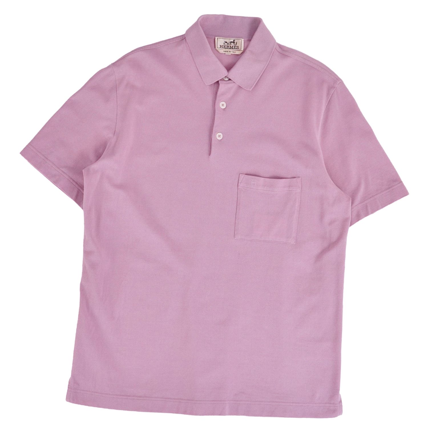 【極美品】エルメス HERMES 22AW シャツ ポロシャツ 半袖 ショートスリーブ Hロゴ刺繍 鹿の子 トップス メンズ S ライトパープル【中古】