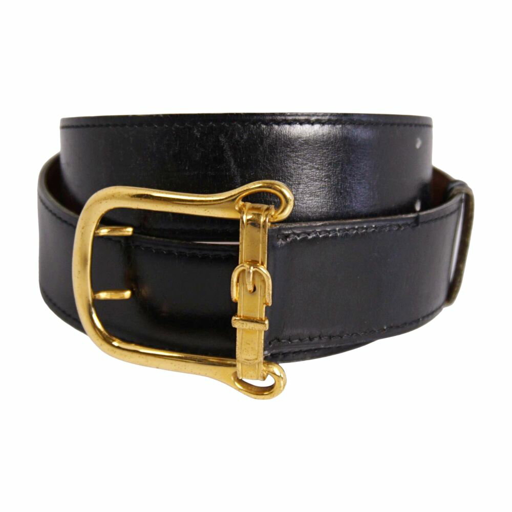 HERMES エルメス 　Hベルト　ベルト80　ボックスカーフ　 黒×ゴールド（ゴール金具） ベルト イヤリング レディースイヤリング レディースバッグ ハイブランド【中古】【送料無料】 HERMES - HERMES エルメス Hベルト ベルト80 ボックスカーフ 黒