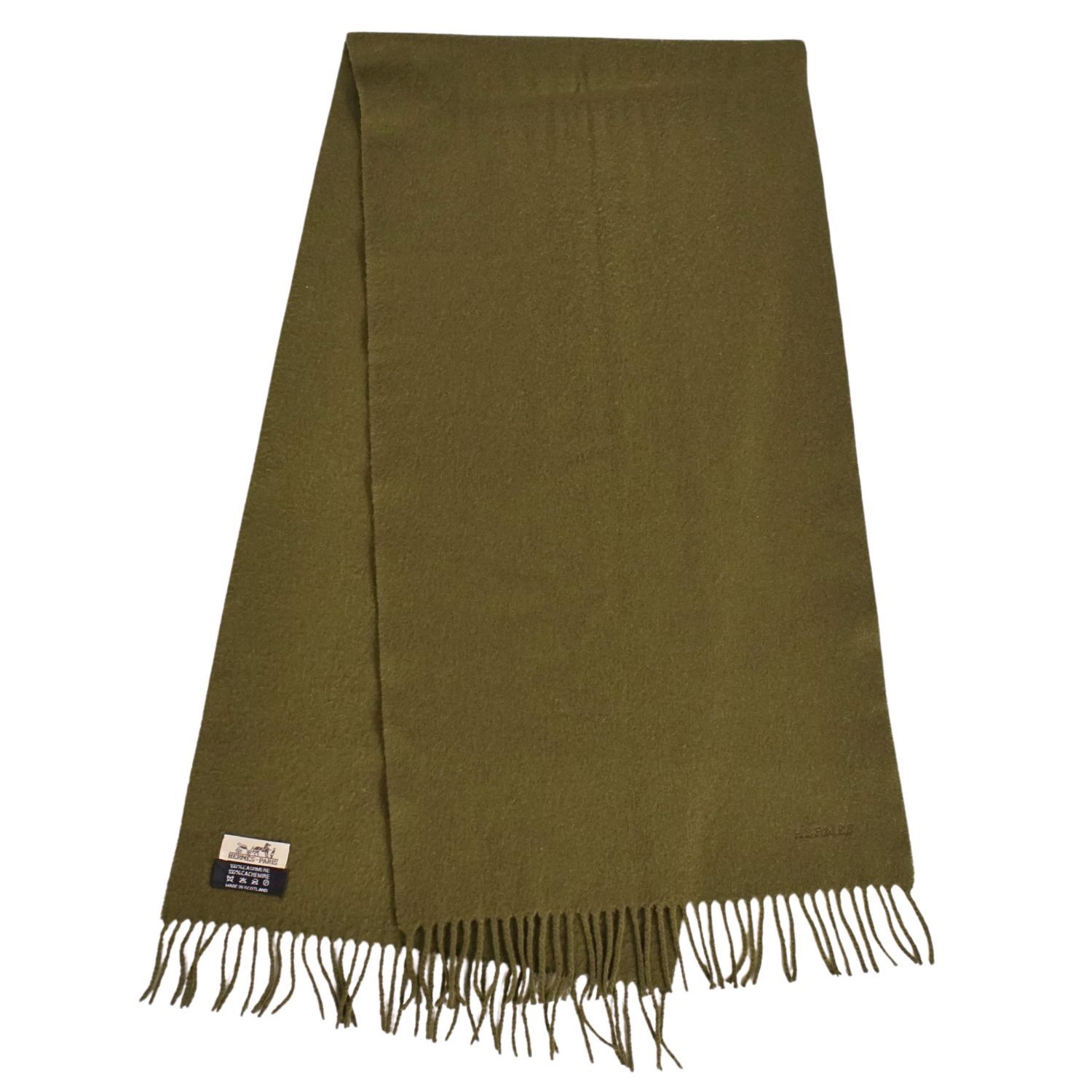 【美品】エルメス HERMES マフラー ストール フリンジ カシミヤ100％ メンズ レディース スコットラン..