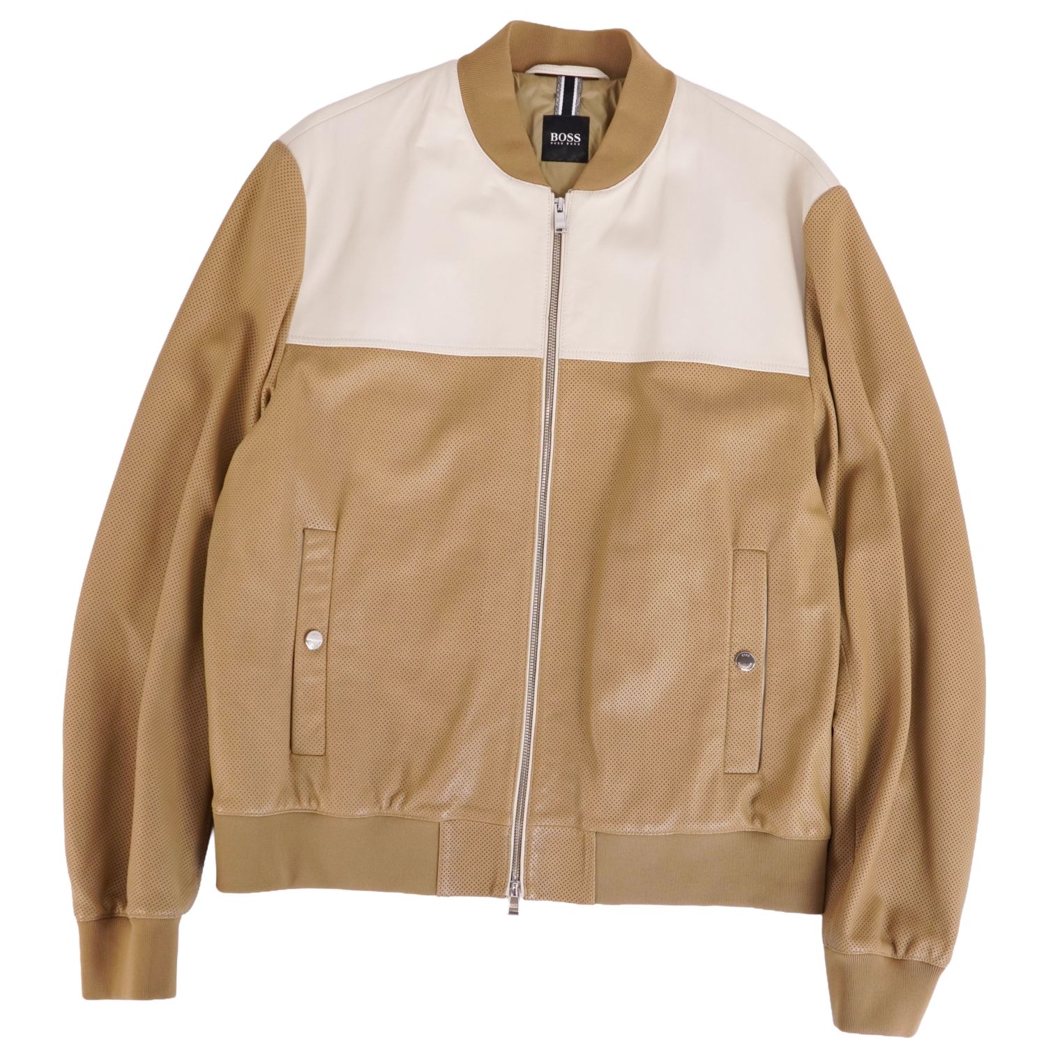 Rakuten - 【極美品】ヒューゴボス HUGO BOSS ジャケット ブルゾン レザージャケット パンチング ラムレザー アウター メンズ 54(XXL相当) ベージュ【中古】