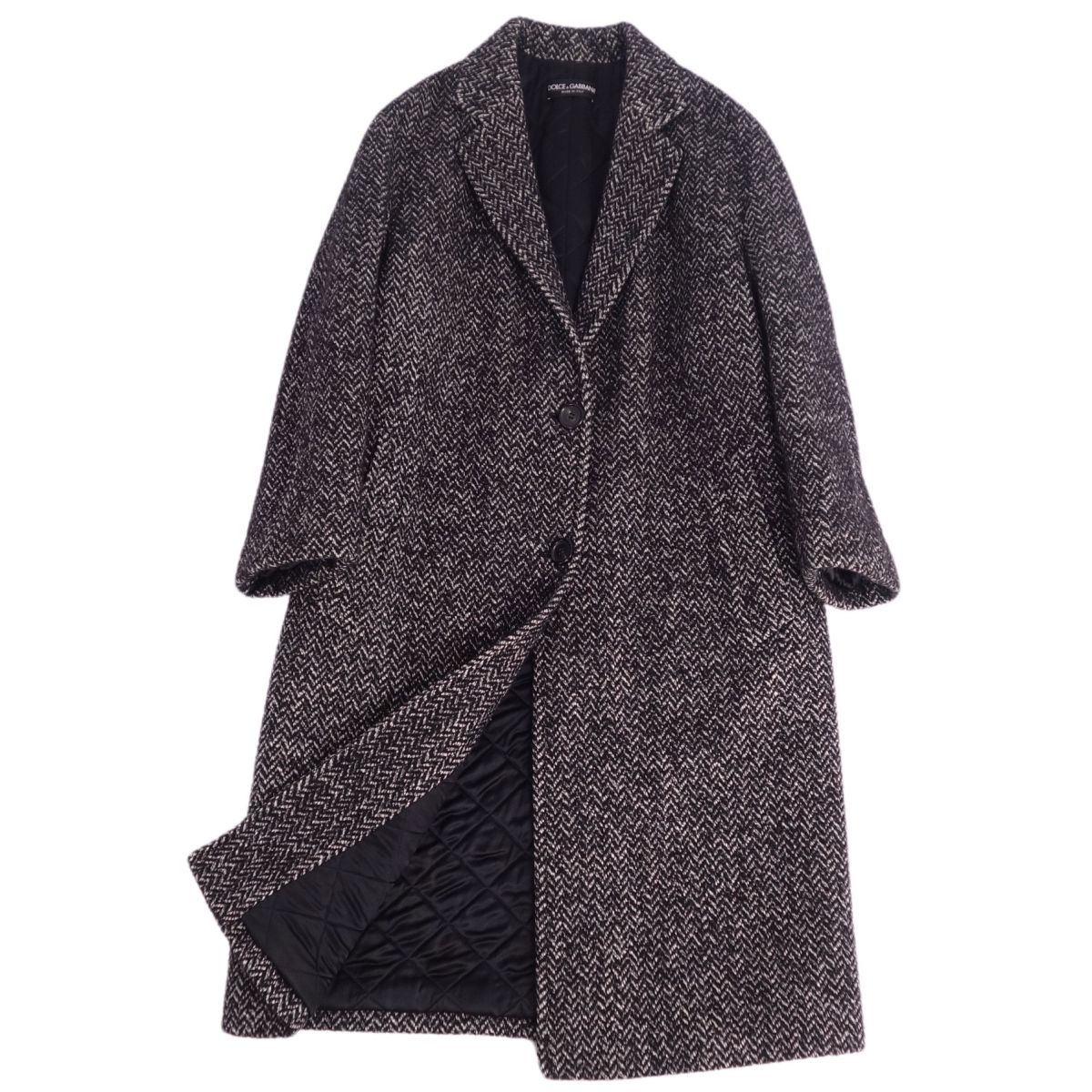 【美品】ドルチェ&ガッバーナ DOLCE&GABBANA コート チェスターコート ロングコート 中綿入り ツイード アウター レディース 36(S相当) ブラック/ホワイト【中古】のサムネイル