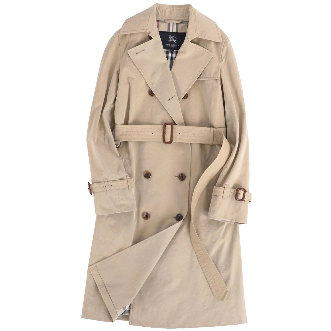 【美品】バーバリー ロンドン BURBERRY LONDON コート トレンチコート コットン100% アウター レディース 34(XS相当) ベージュ【中古】