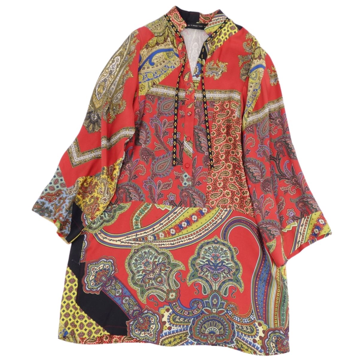 【美品】エトロ ETRO ワンピース ドレス ロングスリーブ 長袖 ペイズリー柄 シルク トップス レディース 42(M相当) マルチカラー【中古】