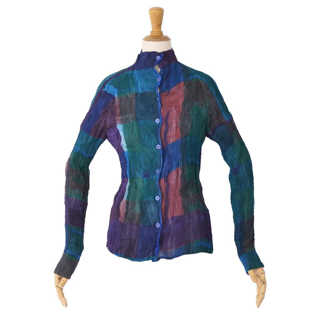 Rakuten - 【美品】イッセイミヤケ ISSEY MIYAKE シャツ ブラウス ロングスリーブ 長袖 チェック プリーツ トップス レディース 2(M相当) マルチカラー【中古】