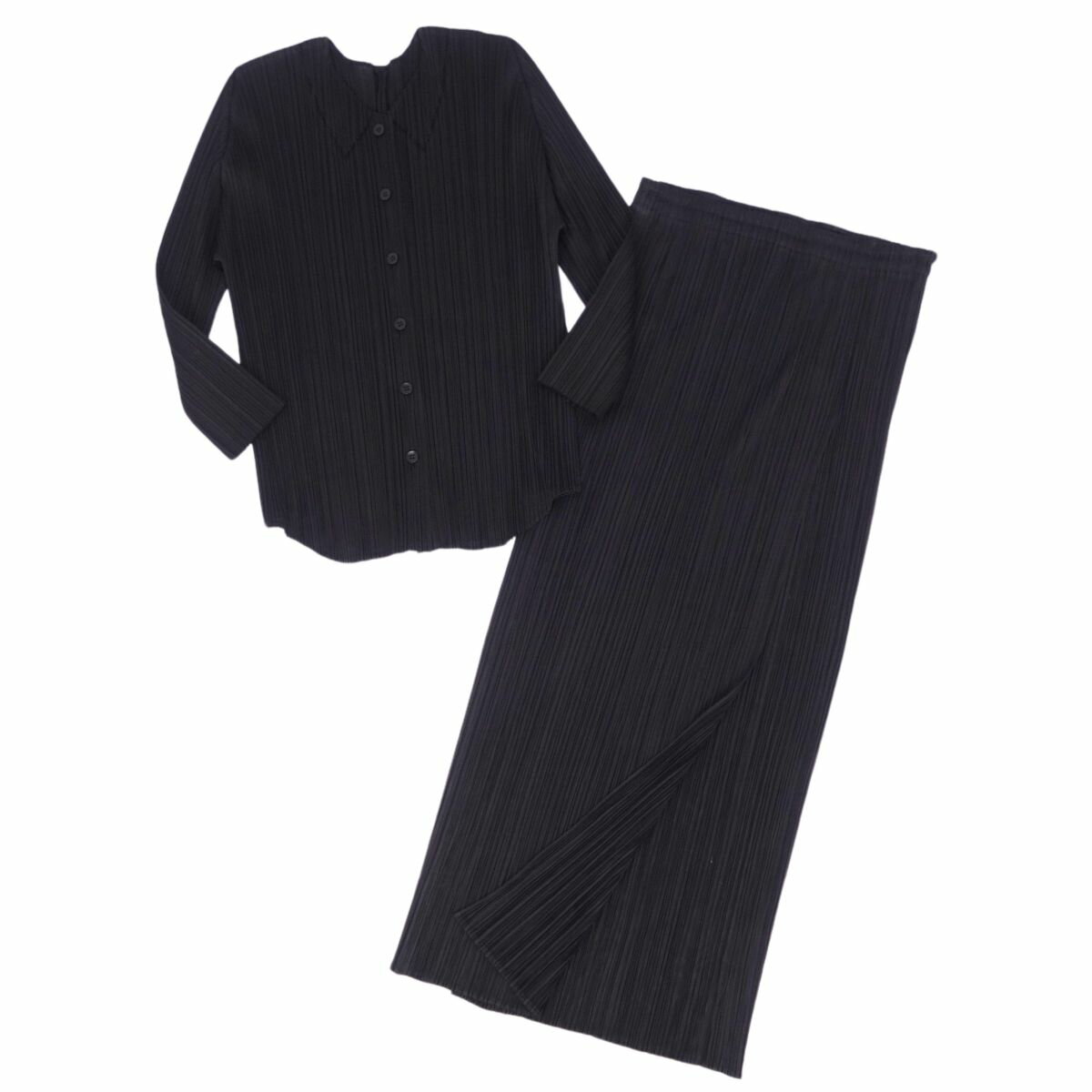 【美品】プリーツプリーズ イッセイミヤケ PLEATS PLEASE セットアップ シャツ ブラウス スカート プリーツ レディース 3(L相当) ブラック【中古】のサムネイル