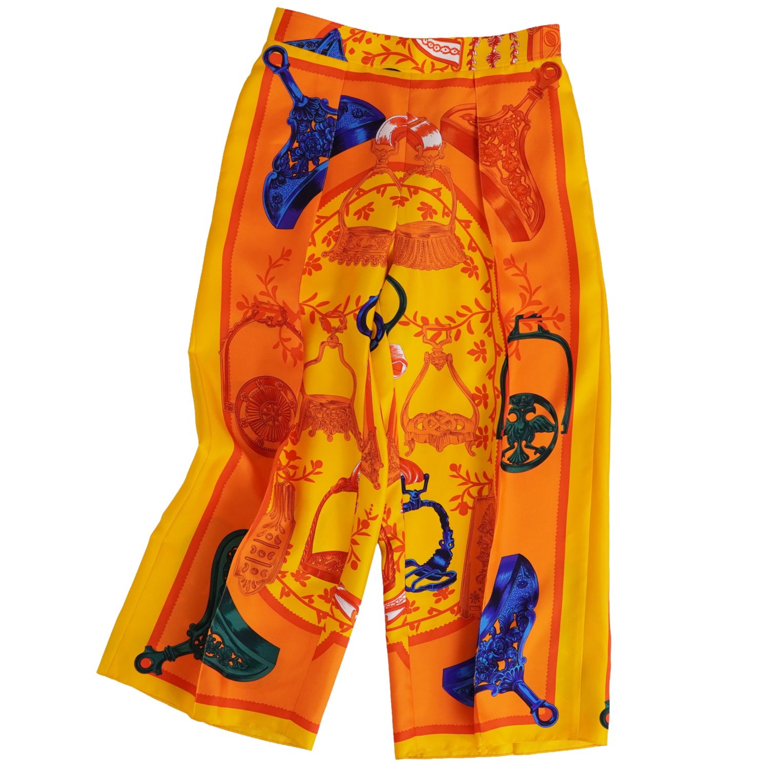 樂天商城 - エルメス HERMES 24SS パンツ ワイドパンツ ロングパンツ シルクツイル ETRIERS 鎧 馬具柄 ボトムス レディース 36(S相当) マルチカラー【中古】