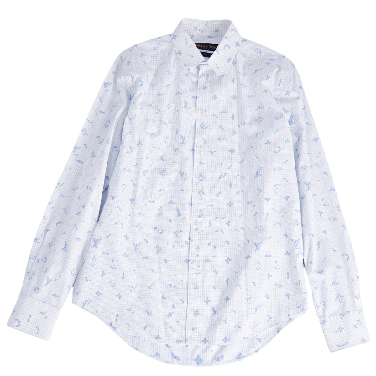 Rakuten - 【美品】ルイヴィトン LOUIS VUITTON シャツ 19AW DNA モノグラム ロングスリーブ 長袖 コットン トップス メンズ フランス製 L ブルー【中古】