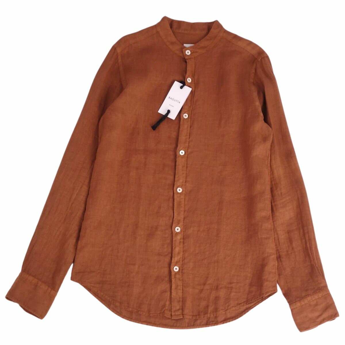 Rakuten - 【新古品】バグッタ BAGUTTA シャツ スタンドカラー バンドカラー ロングスリーブ 長袖 リネン トップス メンズ 38/15 ブラウン【中古】