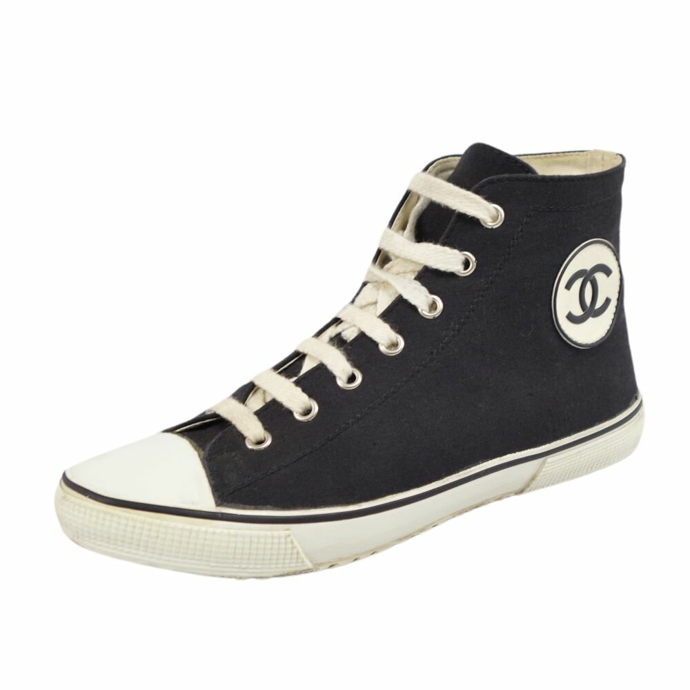 Vintage シャネル CHANEL スニーカー ハイカット キャンバス ココマーク シューズ 靴 レディース 38(25cm相当) ブラック/ホワイト【中古】のサムネイル