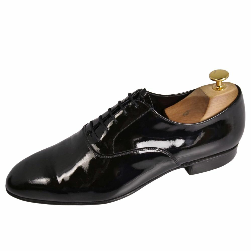 【美品】クロケット&ジョーンズ Crockett&Jones レザーシューズ オックスフォード ビジネスシューズ エナメルレザー 革靴 メンズ イングランド製 8.5(27cm相当) ブラック【中古】