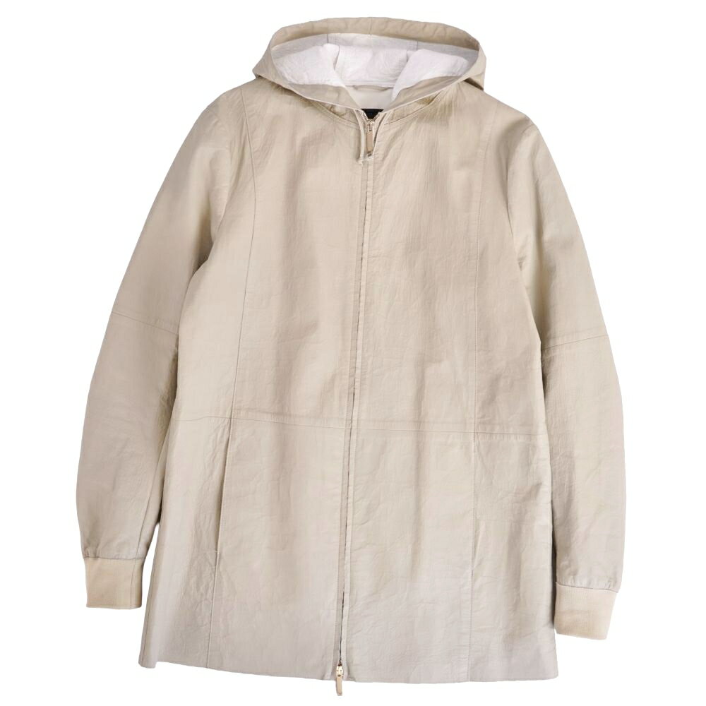 樂天商城 - 【美品】エンポリオアルマーニ EMPORIO ARMANI コート フード付き レザーコート ジップアップ ラムレザー アウター メンズ 48(M相当) グレージュ【中古】
