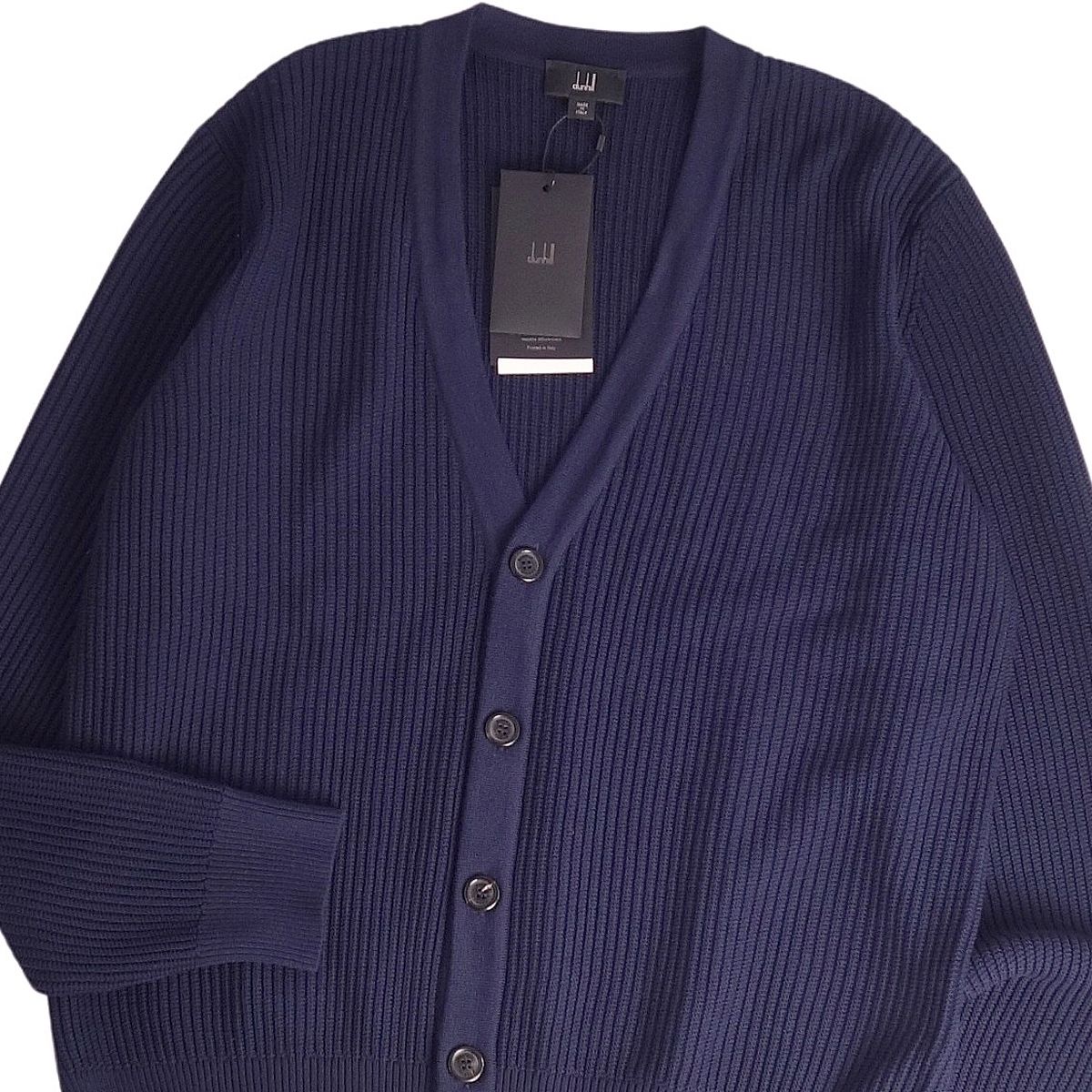 【新古品】ダンヒル Dunhill カーディガン ニット ウール ロングスリーブ 長袖 トップス メンズ イタリア製 XL ネイビー【中古】