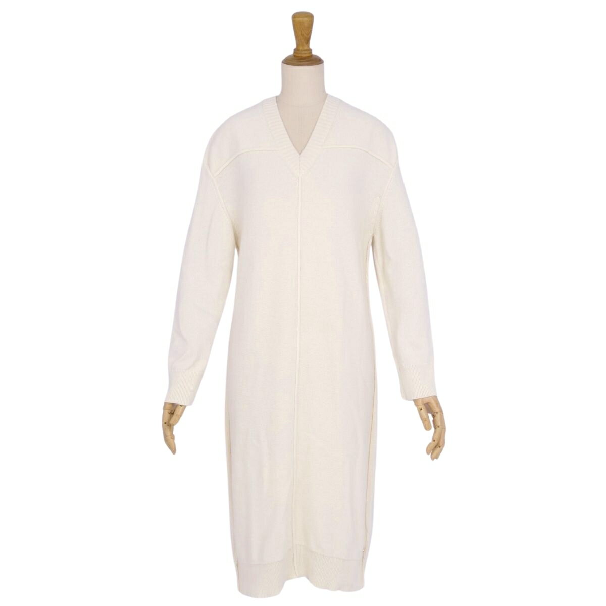 【美品】エルメス HERMES ニット ワンピース セーター ロングスリーブ 長袖 セリエ カシミヤ100％ トップス レディース 36(S相当) アイボリー【中古】