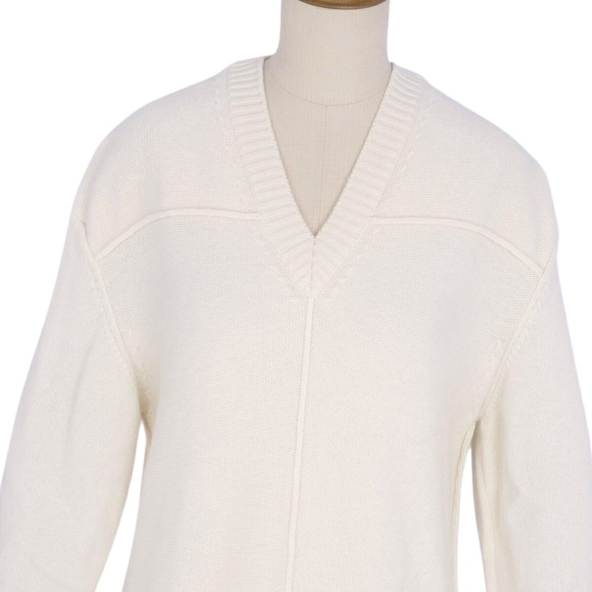 【美品】エルメス HERMES ニット ワンピース セーター ロングスリーブ 長袖 セリエ カシミヤ100％ トップス レディース 36(S相当) アイボリー【中古】