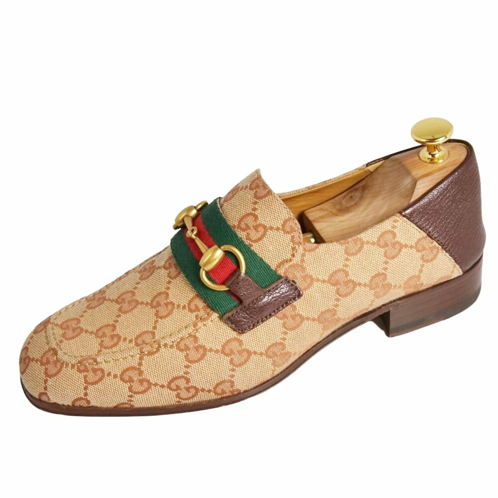樂天商城 - 【美品】グッチ GUCCI ローファー モカシン ホースビット シェリーライン キャンバス シューズ 靴 メンズ イタリア製 6(25cm相当) ベージュ【中古】
