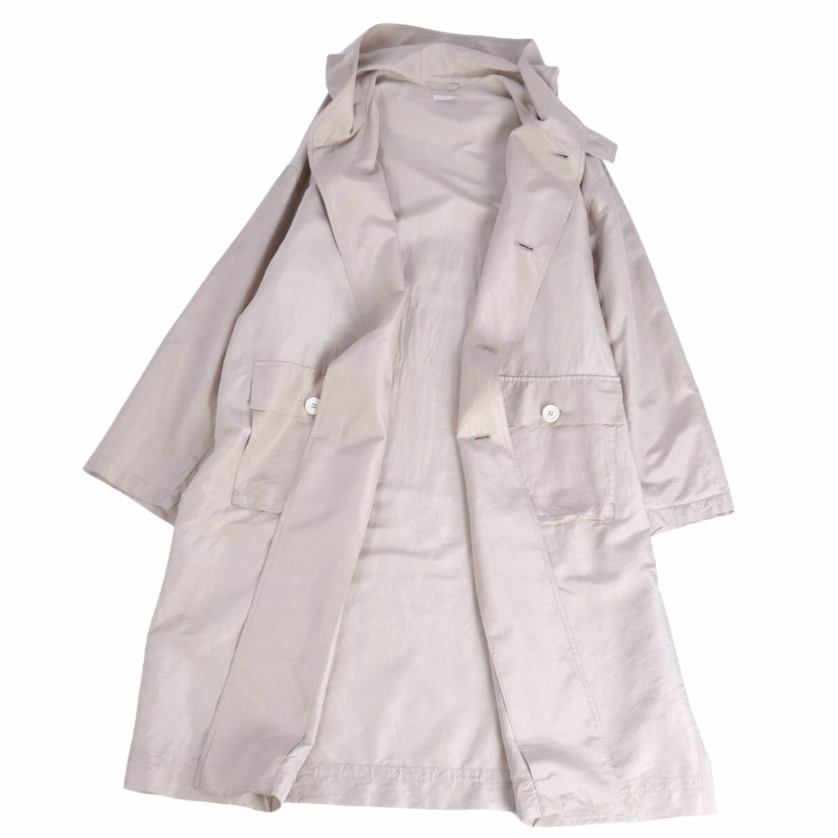 ブランワイエム Blanc YM コート フード付き ロングコート シルク アウター レディース M ライトベージュ【中古】