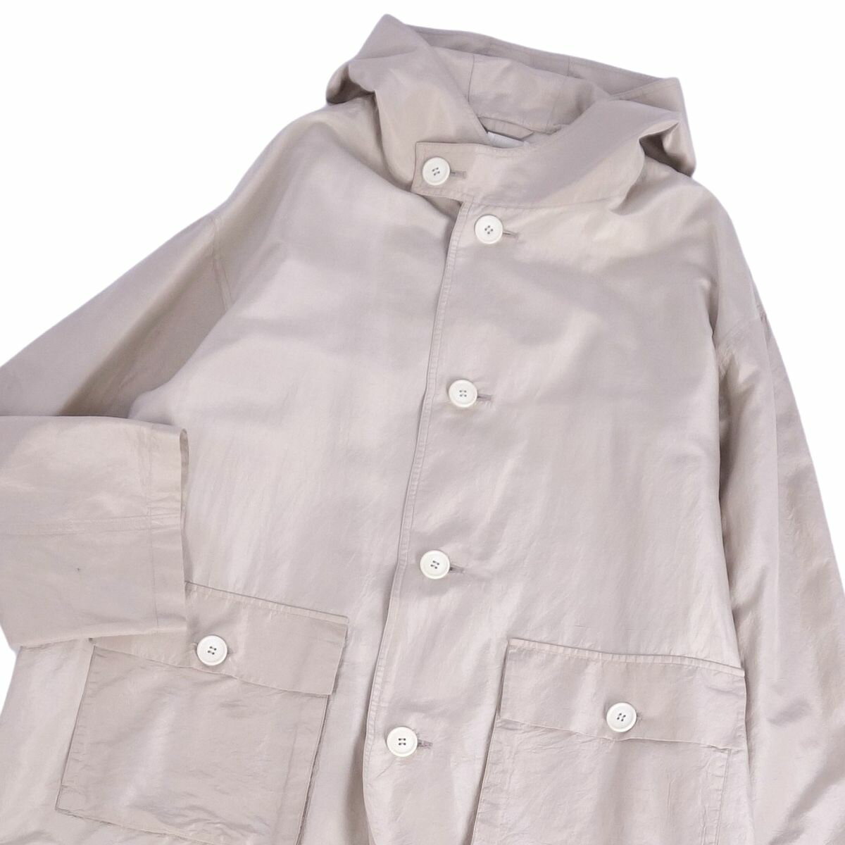 ブランワイエム Blanc YM コート フード付き ロングコート シルク アウター レディース M ライトベージュ【中古】