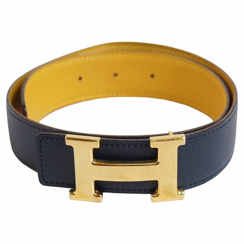 樂天商城 - 【美品】Vintage エルメス HERMES 97年 ベルト レザーベルト リバーシブル Hロゴ コンスタンス レディース フランス製 65 ネイビー/イエロー【中古】