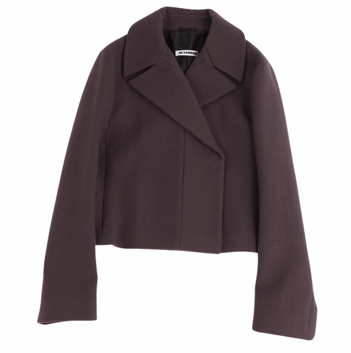 【美品】ジルサンダー JIL SANDER ジャケット コート ショート丈 ダブルブレスト 無地 ウール アウター レディース 40(M相当) ブラウン【中古】 1