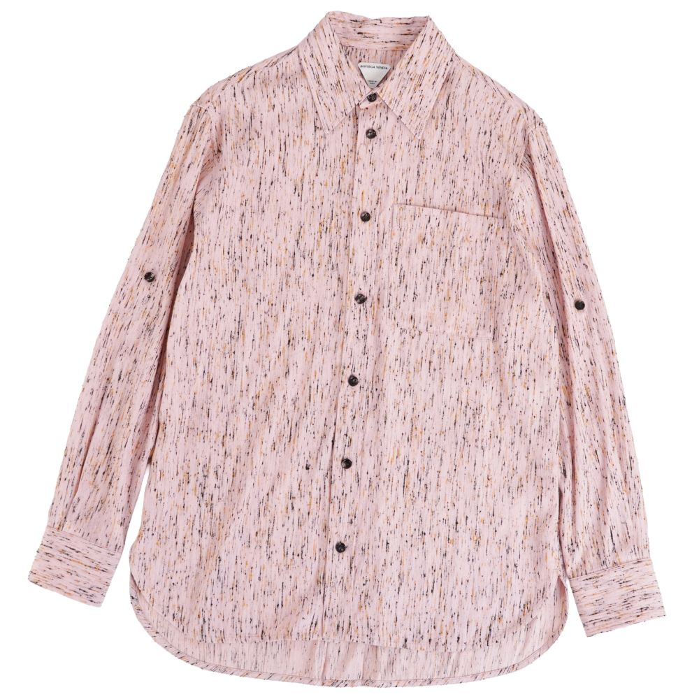 【極美品】ボッテガヴェネタ BOTTEGA VENETA シャツ 2023 ロングスリーブ 長袖 総柄 レーヨン シルク トップス レディース イタリア製 36 ピンク【中古】