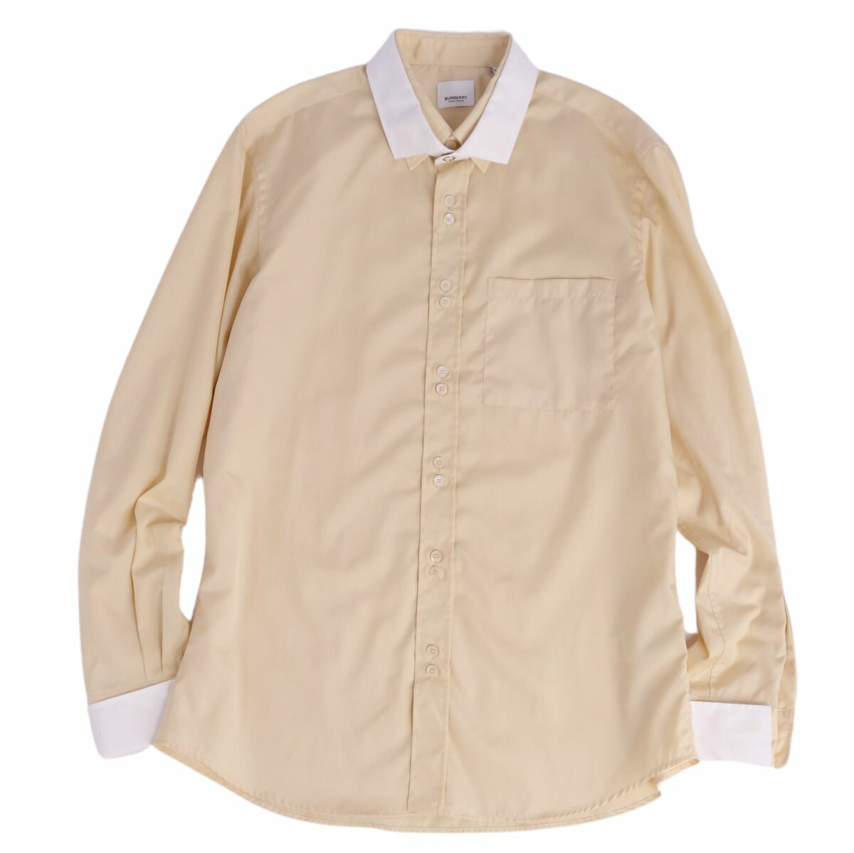 樂天商城 - 【極美品】バーバリー BURBERRY シャツ ロングスリーブ 長袖 ダブルカラー 無地 コットン トップス メンズ 16/41(L相当) ベージュ/ホワイト【中古】