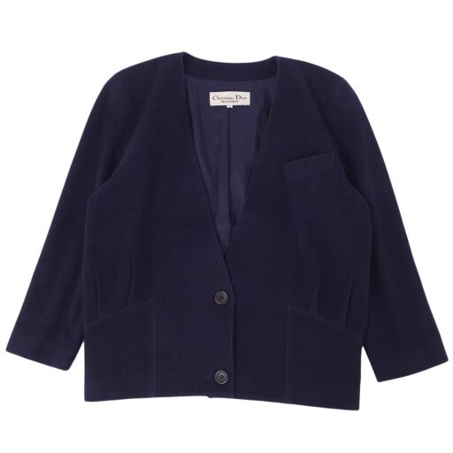 Vintage クリスチャンディオール Christian Dior ジャケット ノーカラージャケット 無地 ウール アウター レディース S ネイビー【中古】 Vintage クリスチャンディオール Christian Dior ジャケット ノーカラージャケット 無地 ウール アウター レディース S ネイビー【中古】