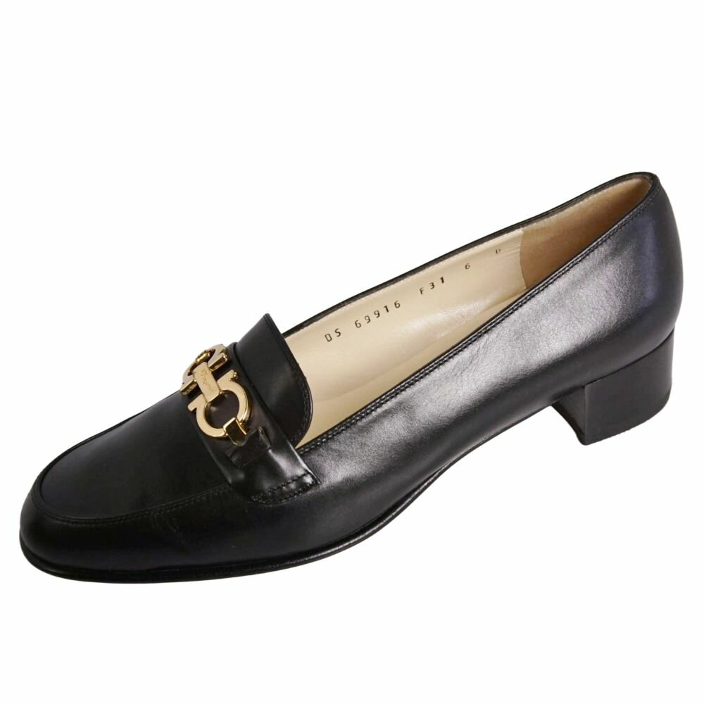 樂天商城 - 【新古品】サルヴァトーレ フェラガモ Salvatore Ferragamo ローファー モカシン ガンチーニ レザー ヒール 靴 レディース イタリア製 6D(23.5cm相当) ブラック【中古】