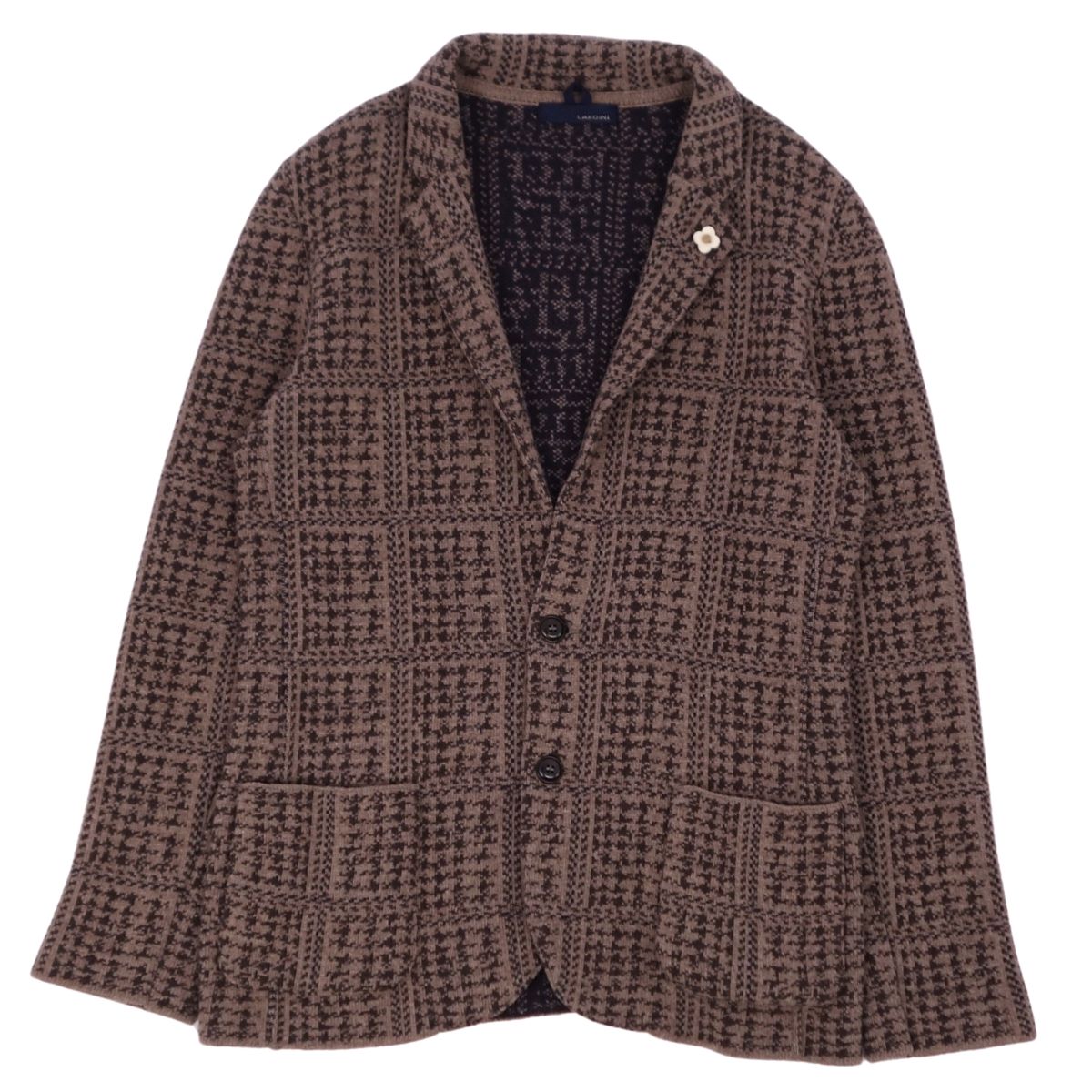 【美品】ラルディーニ LARDINI ジャケット テーラード チェック ウール アウター メンズ イタリア製 L ブラウン【中古】