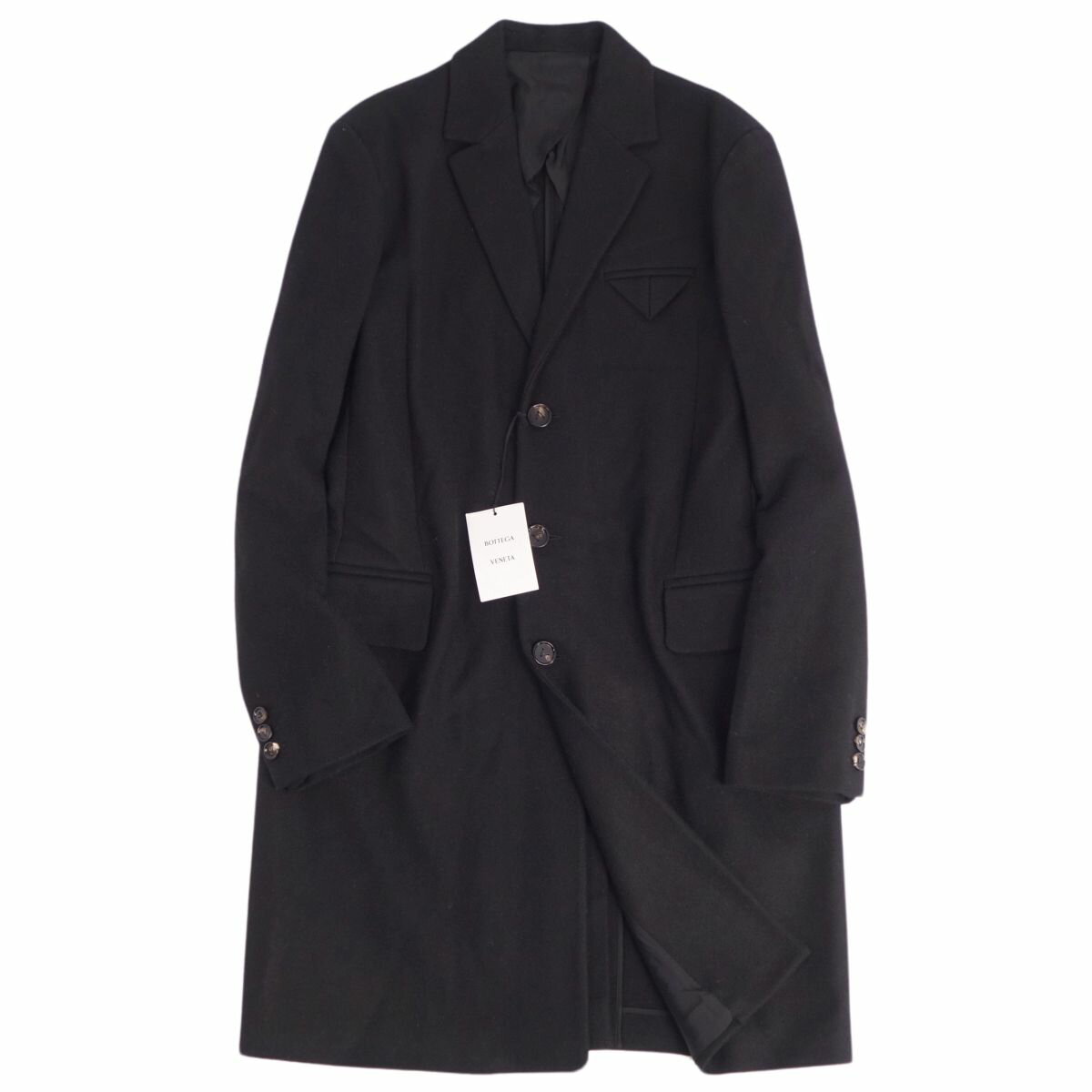【極美品】ボッテガヴェネタ BOTTEGA VENETA コート ミリタリーウール チェスターコート 2020年 ダニエルリー 無地 アウター メンズ 52(XL相当) ブラック【中古】