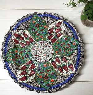 トルコ陶器手描きの飾り皿トルコブルー・イスタンブール