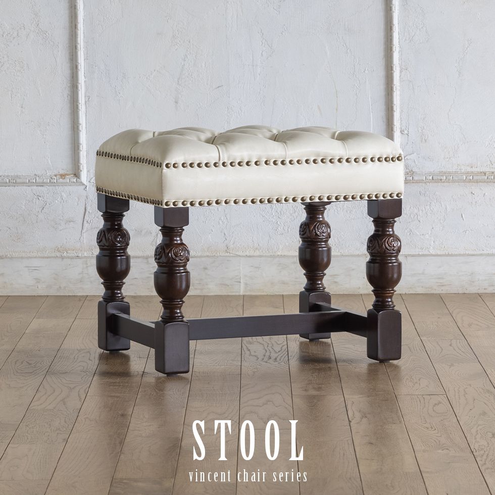 ヴィンセント オットマン アンティーク スツール 風 家具 イギリス ロココ 調 英国 ヨーロピアン フレンチ 椅子 イス いす おしゃれ ビンテージ ヴィンテージ クラシック クラシカル カフェ レストラン 飲食 アパレル 病院 エステ サロン リプロ A 50*40*46