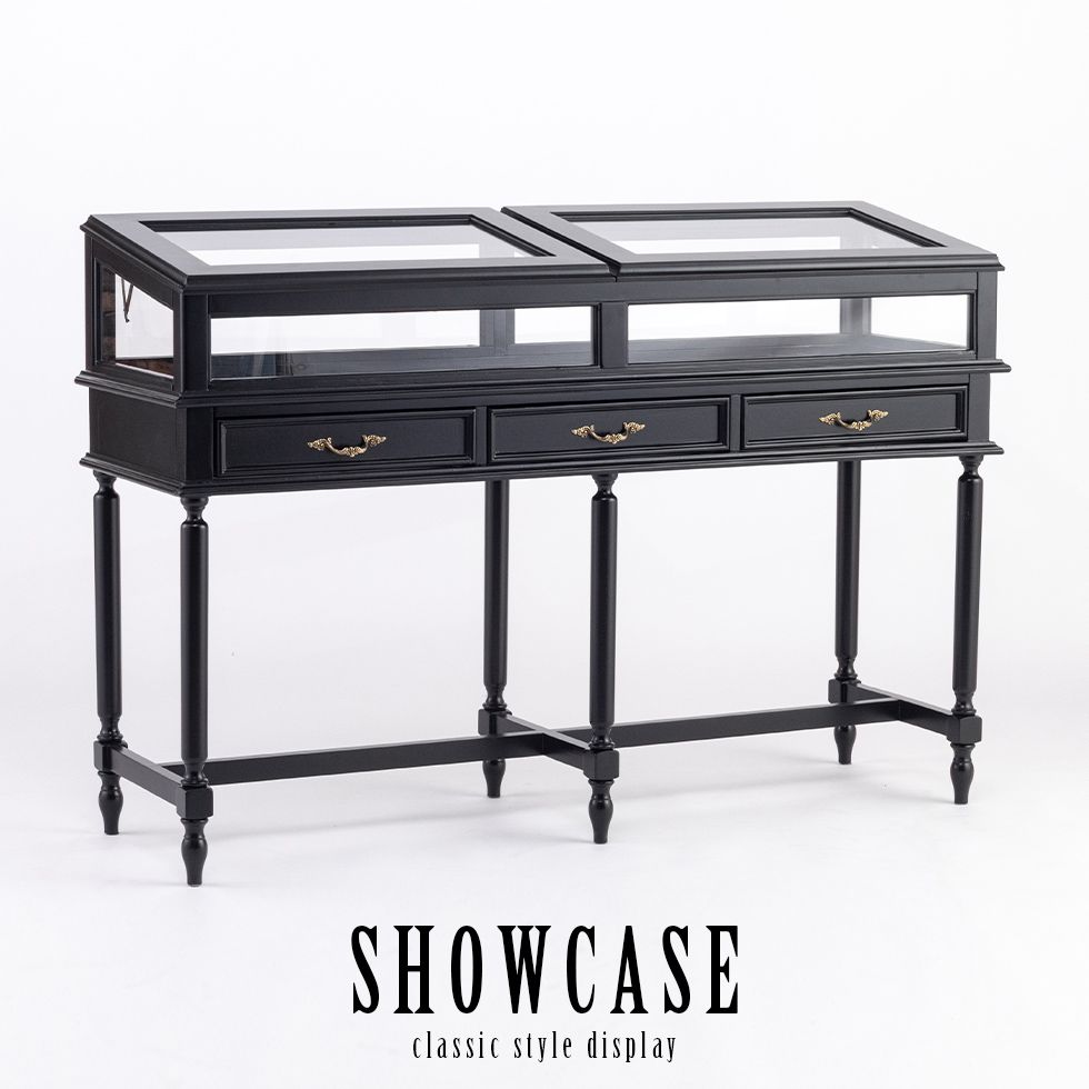 ショーケース コンパクト スリム トップオープン 跳ね上げ式 木製 ガラス アクリル ケース アンティーク風 ヨーロッパ ブリティッシュ 英国調 姫系 家具 収納 ディスプレイ 展示 コレクション クラシック 輸入家具 店舗什器 ジュエリー 雑貨 リプロ D 150*46.5*101.5