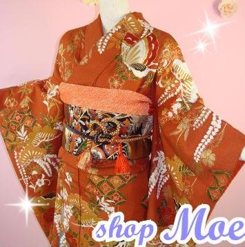 楽天SHOP　MOE【レンタル】高級正絹レンタルMoe♪京都高級正絹振袖レンタル振袖♪成人式レンタル成人式レンタル成人式振袖レンタル成人式振袖着物レンタル着物振袖着物安心フルセット年内発送可能受付12月10日迄！小物は全て無料レンタル（11点）長期レンタルオレンジ☆67