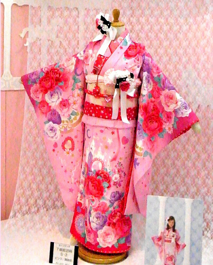 七五三着物七歳2010新作 SEIKO MATSUDAセイコマツダ着物7歳四つ身女の子・女児ブランド着物 安心フルセット！(4)♪ローズブーケ♪ピンク