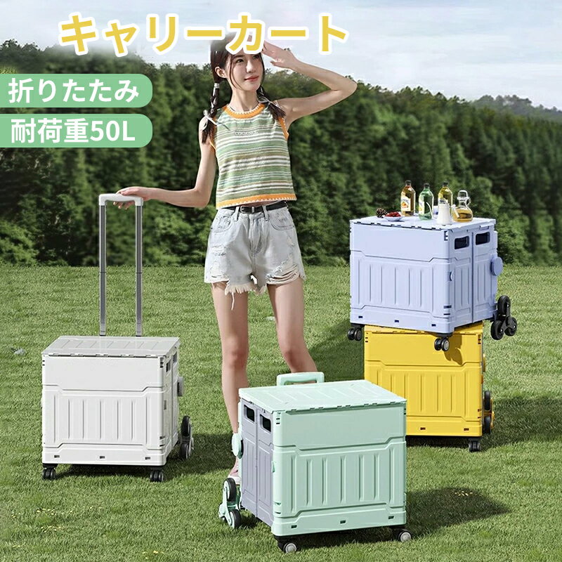 Rakuten - キャリーカート 折りたたみ 軽量 4輪 台車 ふた付き 頑丈 コンパクト キャリーカート 買い物 かご ショッピングカート 運搬 買い物カゴ キャリー カート コンテナカート 折り畳み台車 荷物運び 運搬 キャリーボックス アウトドア