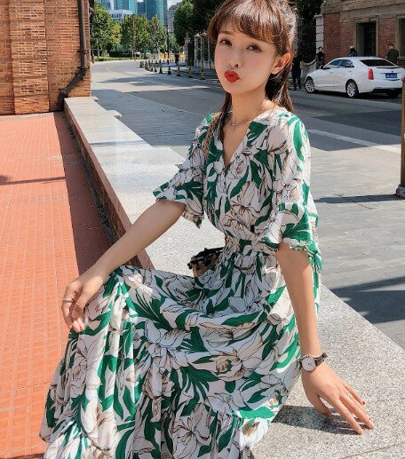総柄 花柄 シフォン風素材 ボタニカル マキシワンピース マキシロングワンピース ...