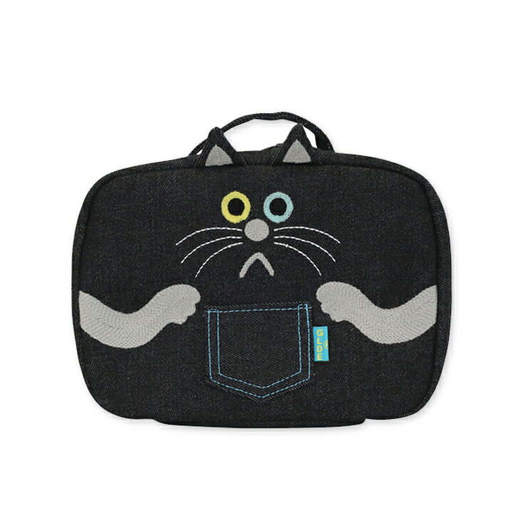 【メール便送料無料】デニムマルチポーチ黒猫（Multi Pouch Denim BlackCat）GLADEE（グラディー）・おむつポーチ（オムツポーチ）やおむつバッグ、旅行ポーチ、大きい化粧ポーチ（コスメボックス）などに使えるマルチトラベルポーチ♪バッグインバッグにも！