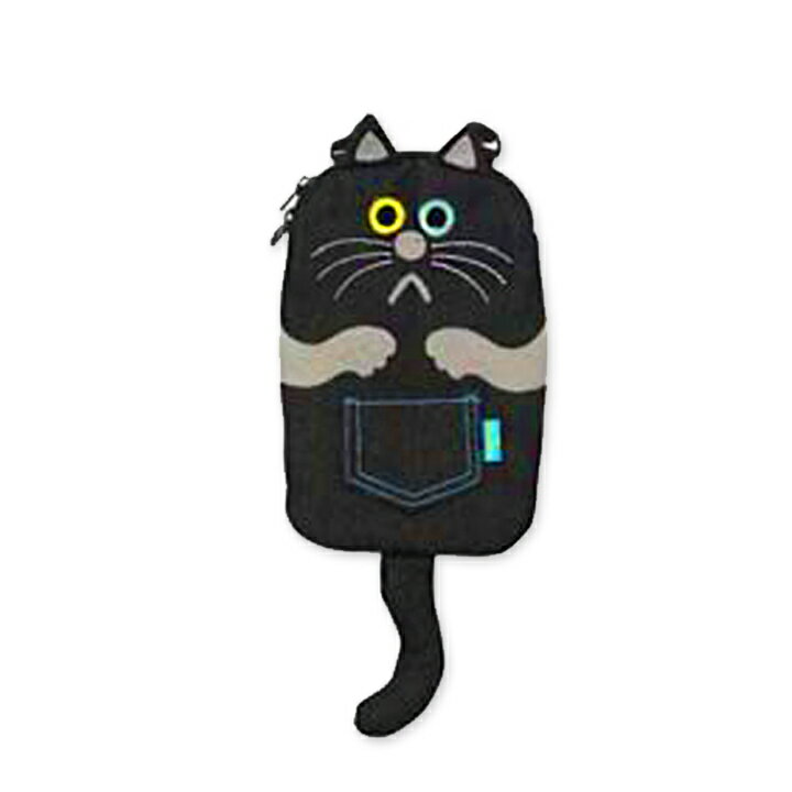【メール便対応】デニムスマートフォンホルダー黒猫　GLADEE（グラディー）・子ども用ポシェット、デジカメケース、スマホケース、コインケースなどマルチに使えるかわいいヤツ！小型サイズのカメラポーチにも