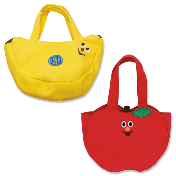 【メール便対応】キャンバスミニトート smile（Canvas mini Tote）　GLADEE（グラディー）・アップルとバナナの形のプチトートバッグ！ランチボックス、フルーツケースと一緒にランチトートバックとして♪マグネットボタン付きで開閉楽ちん☆ミニトートバッグ