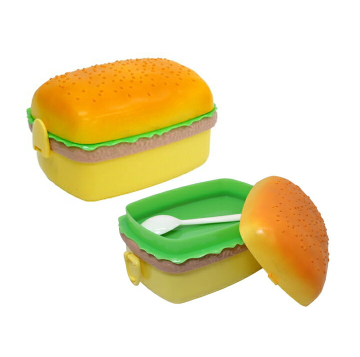 ハンバーガーランチボックス スクエアスプーン付き・ハンバーガーのかわいいお弁当箱♪男の子の子供（子ども）のおべんとうばこにオススメ！遠足や運動会に、お部屋のインテリアにも！のサムネイル