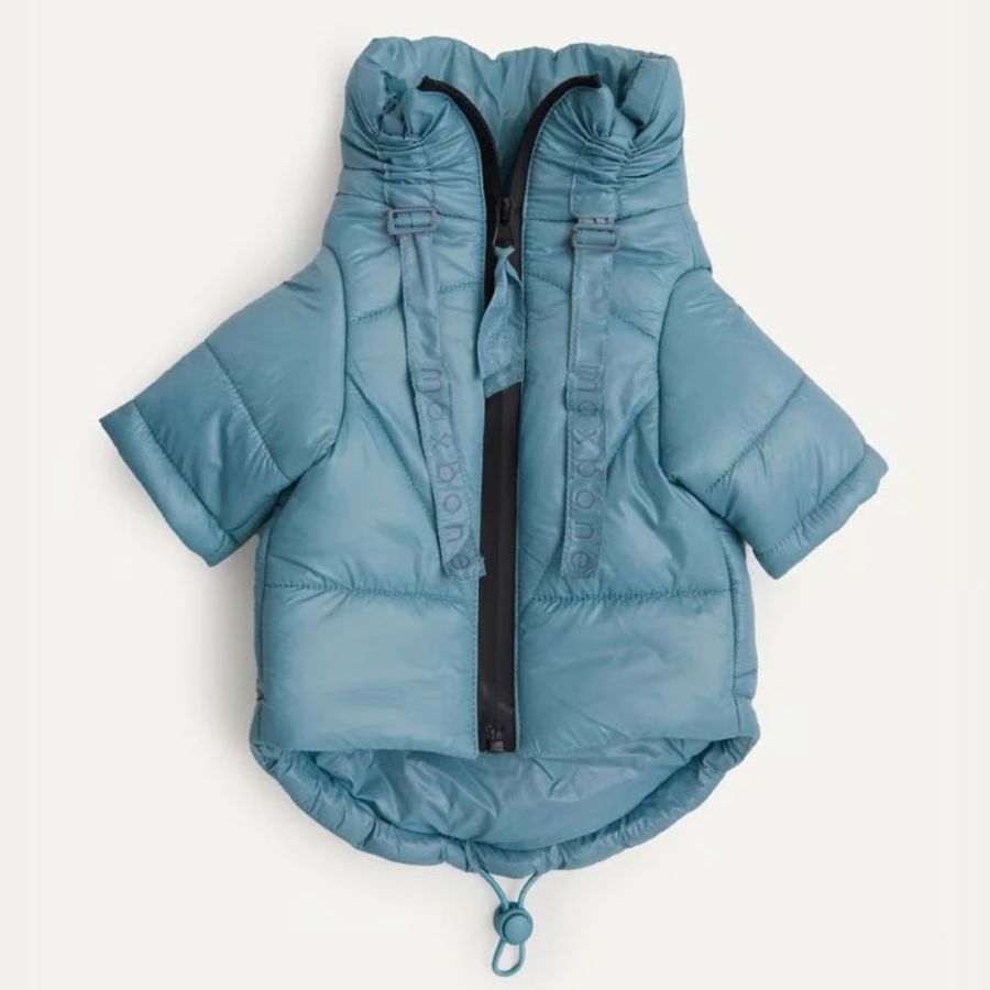 maxbone グロッシー 防水ダウン くすみブルー サイズ交換無料 マックスボーン ドッグウエア ハイクオリティ 防寒 トイプー フレブル 袖あり 犬服 冬服 小型犬 ウォータープルーフ 柴犬 ダウン おしゃれ かわいい コート モフモフ mofmof