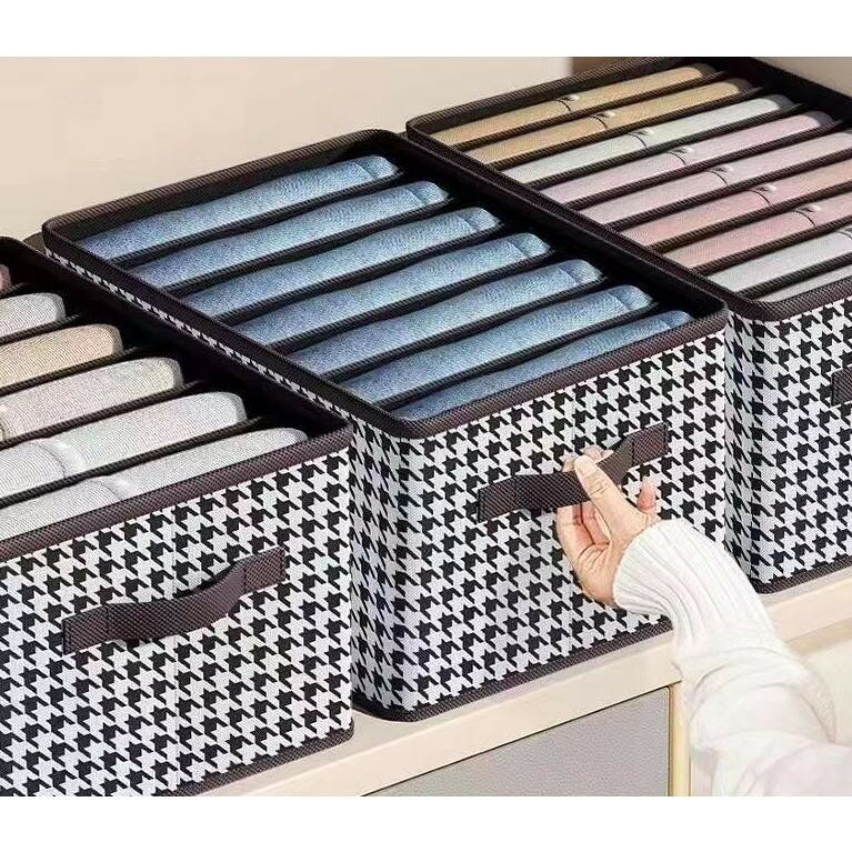 mofumoの衣類収納ボックス 収納ケース ボックス クローゼット収納 収納 衣類 靴下 下着 洋服 整理整頓 小物 保管 片づけ 持ち手付き 折りたたみ 千鳥柄｜アングル2