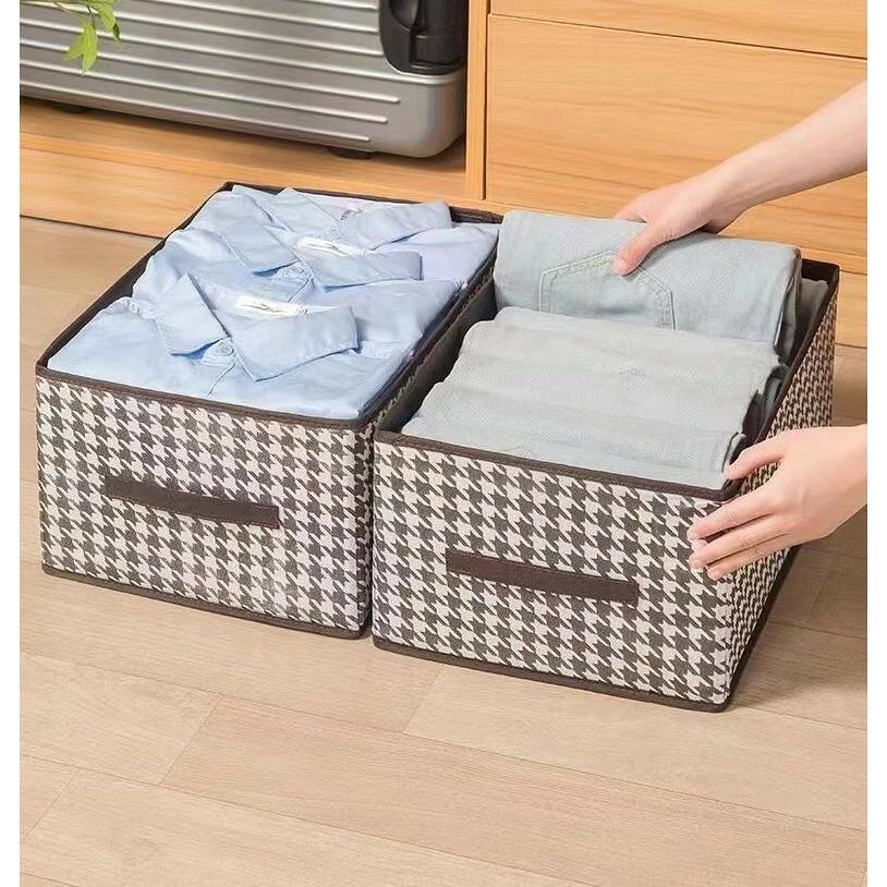 mofumoの衣類収納ボックス 収納ケース ボックス クローゼット収納 収納 衣類 靴下 下着 洋服 整理整頓 小物 保管 片づけ 持ち手付き 折りたたみ 千鳥柄｜アングル3