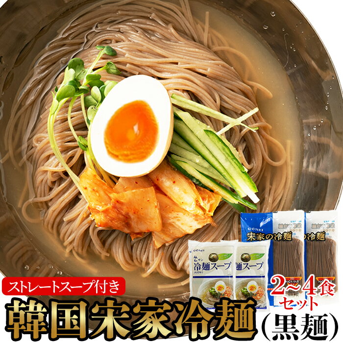 【店内全品最大15％OFF＆P5倍★1日23:59迄】本場韓国の味わい！韓国宋家冷麺(黒麺160g×2袋+サン冷麺スープ2袋)2～4人前 冷麺 韓国 麺類 黒 スープ付 惣菜 常温 送料無料 ゆうパケット メーカー直送